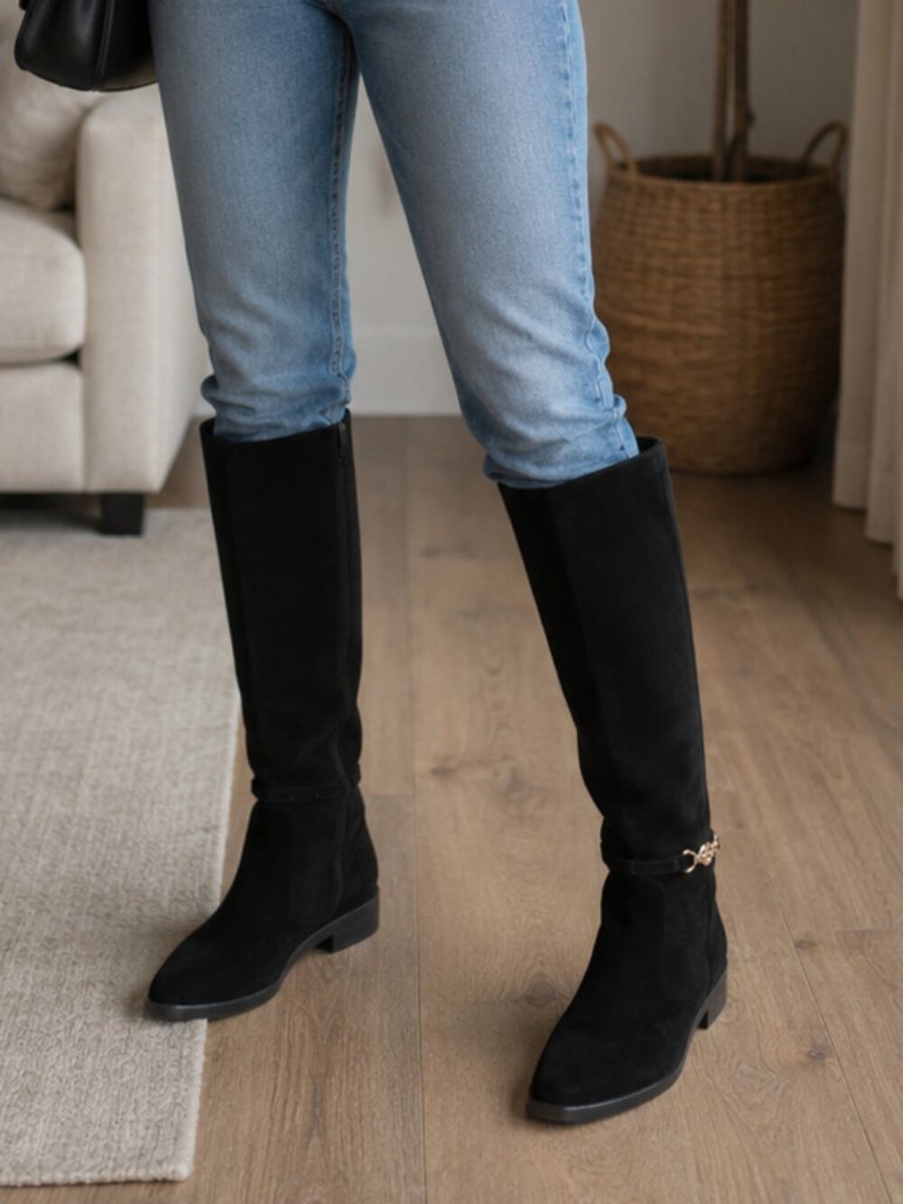 NEW Sam Edelman Clive Leather Suede Black Riding Boots Knee High Women's Size 6